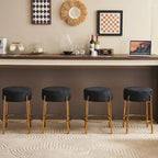 Black & Gold Round Upholstered Bar Stool, Set of 2