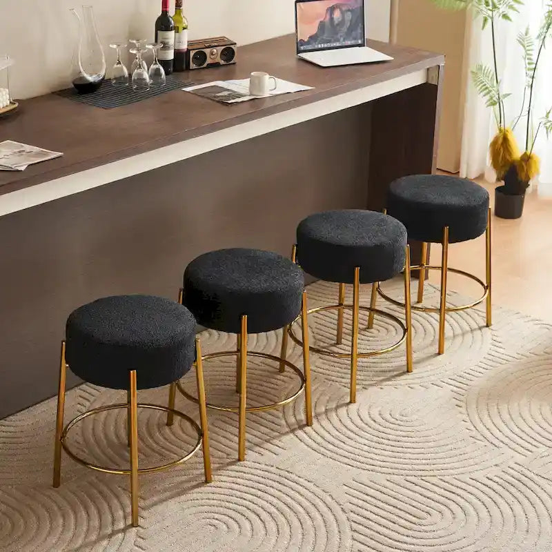 Black & Gold Round Upholstered Bar Stool, Set of 2