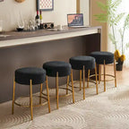 Black & Gold Round Upholstered Bar Stool, Set of 2