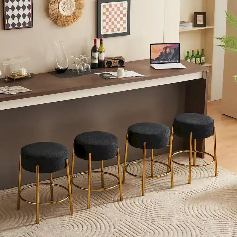 Black & Gold Round Upholstered Bar Stool, Set of 2