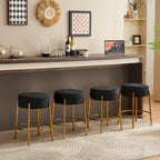 Black & Gold Round Upholstered Bar Stool, Set of 2