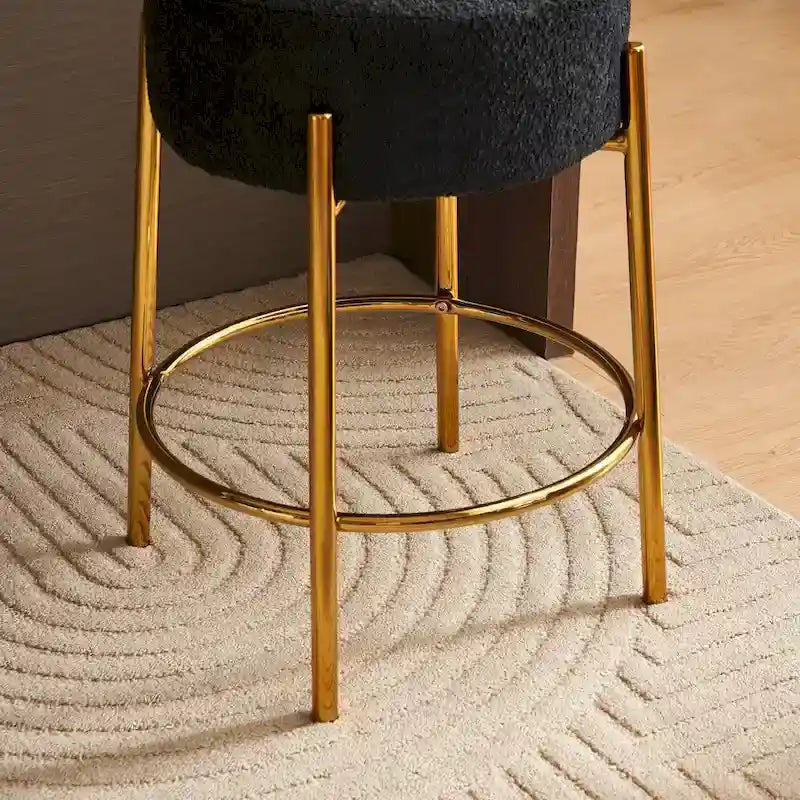 Black & Gold Round Upholstered Bar Stool, Set of 2