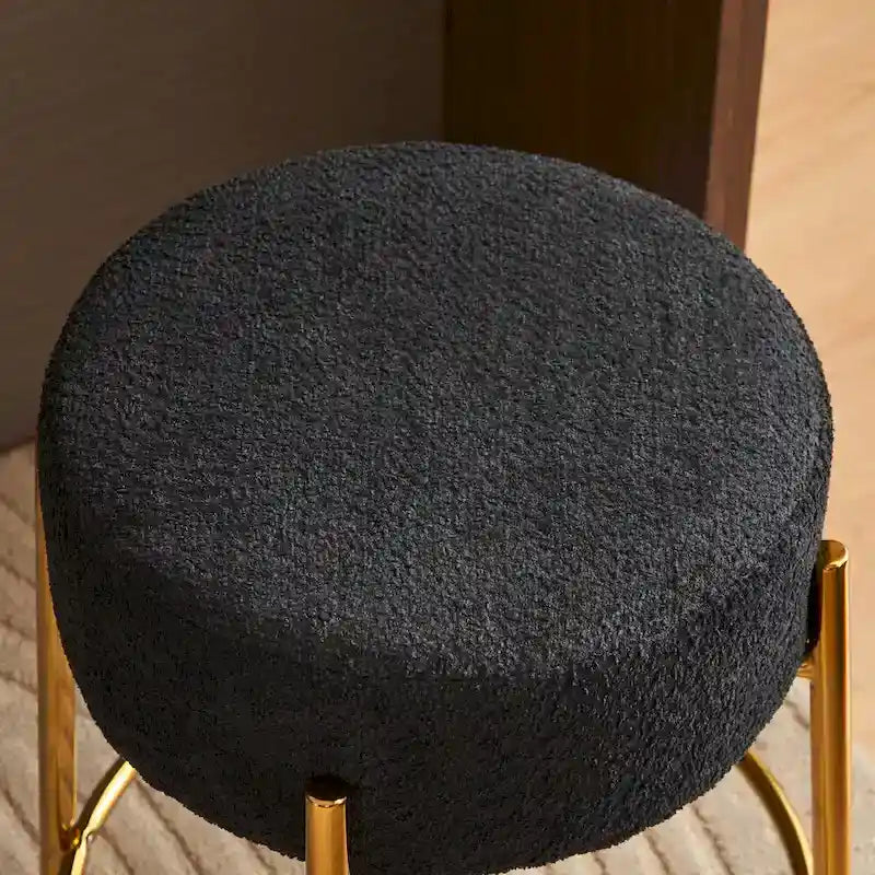 Black & Gold Round Upholstered Bar Stool, Set of 2