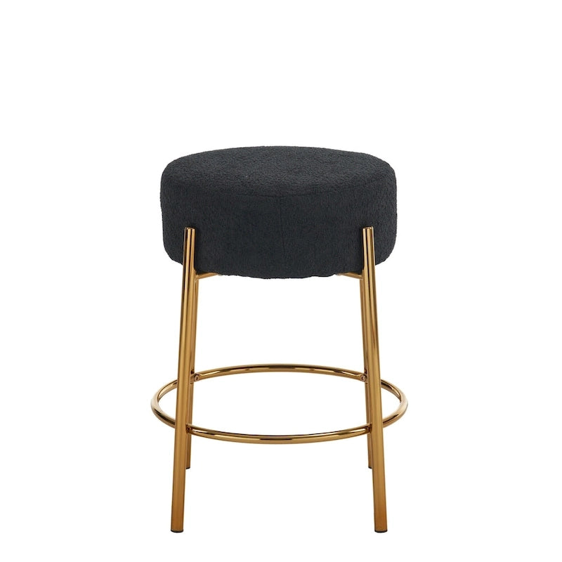 Black & Gold Round Upholstered Bar Stool, Set of 2