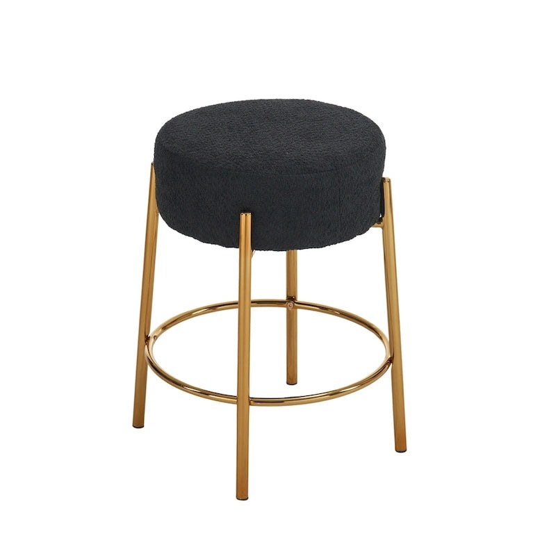 Black & Gold Round Upholstered Bar Stool, Set of 2