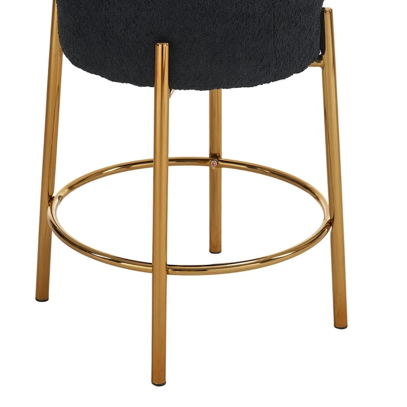 Black & Gold Round Upholstered Bar Stool, Set of 2