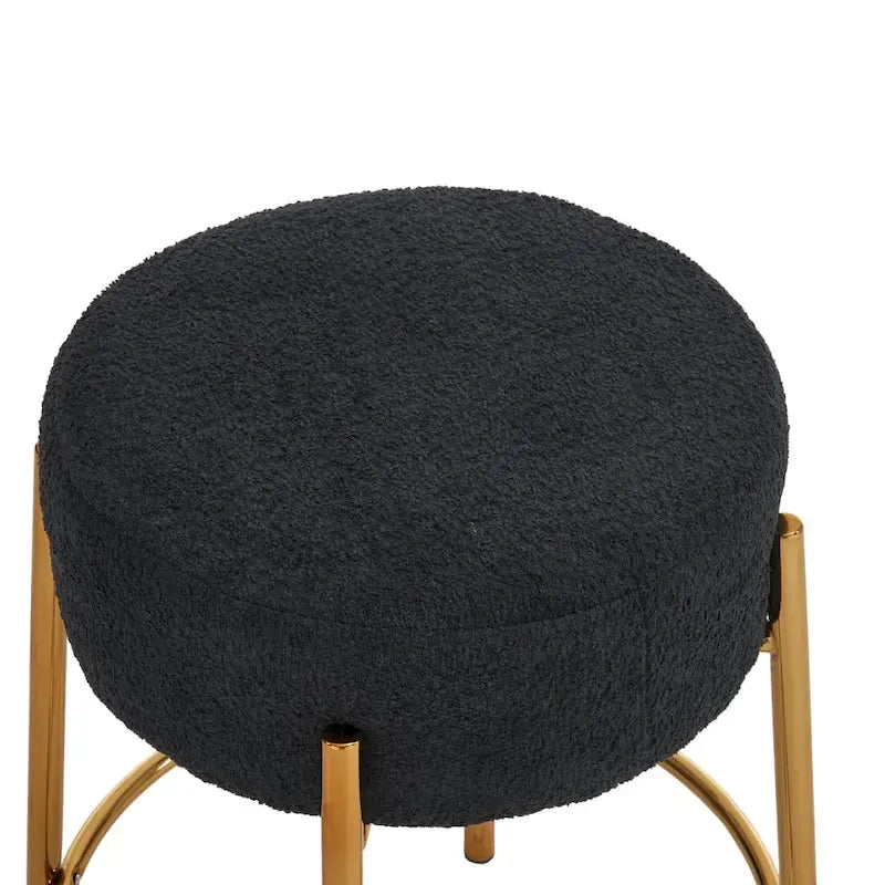 Black & Gold Round Upholstered Bar Stool, Set of 2