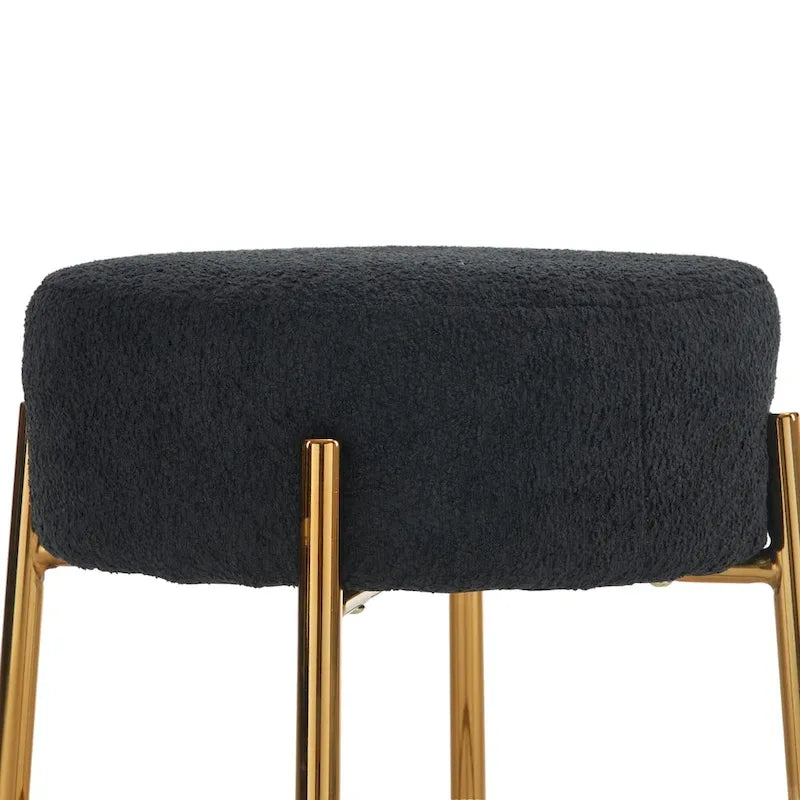 Black & Gold Round Upholstered Bar Stool, Set of 2