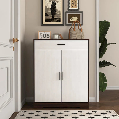 Shoe Cabinet, 4-Tier Shoe Rack Organizer with 1 Drawer, Freestanding Shoe Storage Cabinet with 2 Door & Adjustable Shelves