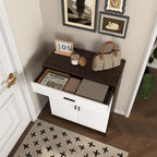 4-Tier Shoe Cabinet with Drawer & 2 Doors, Adjustable Shelves – Walnut / Natural