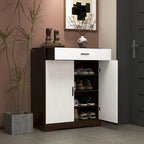 4-Tier Shoe Cabinet with Drawer & 2 Doors, Adjustable Shelves – Walnut / Natural