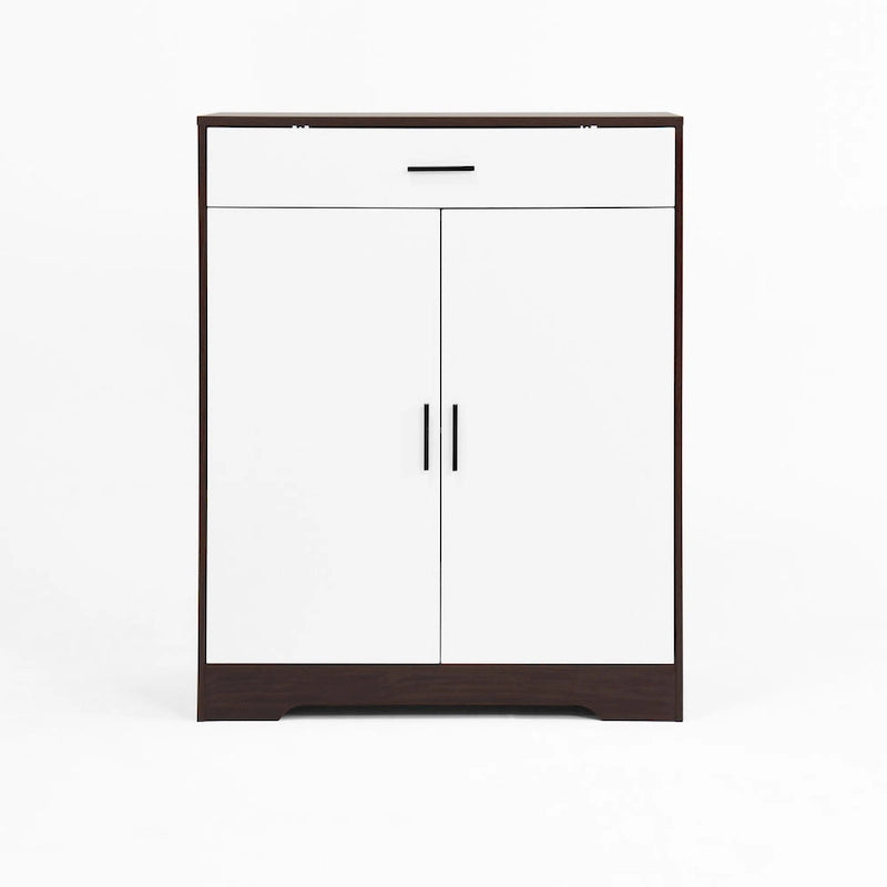 4-Tier Shoe Cabinet with Drawer & 2 Doors, Adjustable Shelves – Walnut / Natural