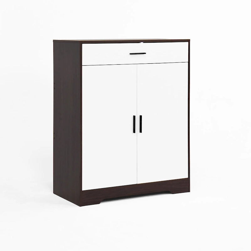 4-Tier Shoe Cabinet with Drawer & 2 Doors, Adjustable Shelves – Walnut / Natural
