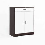 4-Tier Shoe Cabinet with Drawer & 2 Doors, Adjustable Shelves – Walnut / Natural