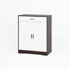 4-Tier Shoe Cabinet with Drawer & 2 Doors, Adjustable Shelves – Walnut / Natural