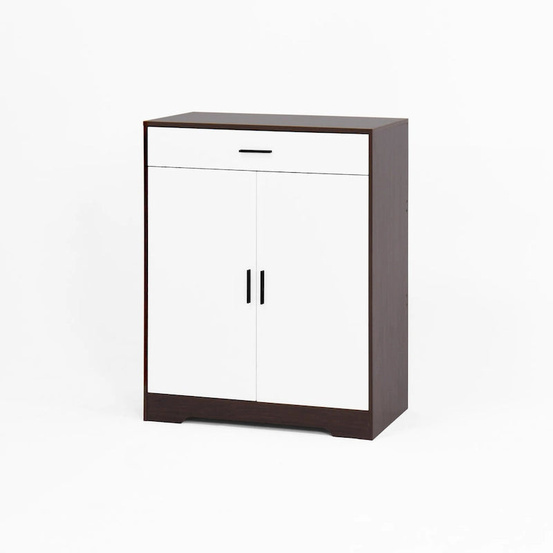 4-Tier Shoe Cabinet with Drawer & 2 Doors, Adjustable Shelves – Walnut / Natural