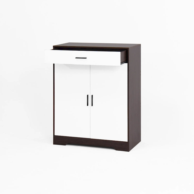 4-Tier Shoe Cabinet with Drawer & 2 Doors, Adjustable Shelves – Walnut / Natural