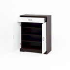 4-Tier Shoe Cabinet with Drawer & 2 Doors, Adjustable Shelves – Walnut / Natural