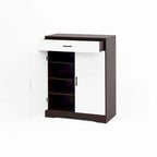 4-Tier Shoe Cabinet with Drawer & 2 Doors, Adjustable Shelves – Walnut / Natural