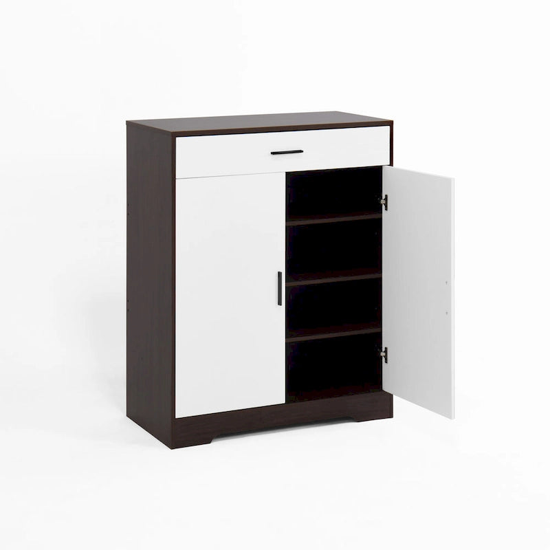 4-Tier Shoe Cabinet with Drawer & 2 Doors, Adjustable Shelves – Walnut / Natural