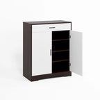4-Tier Shoe Cabinet with Drawer & 2 Doors, Adjustable Shelves – Walnut / Natural