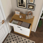 4-Tier Shoe Cabinet with Drawer & 2 Doors, Adjustable Shelves – Walnut / Natural