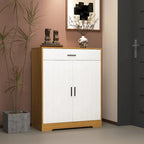 4-Tier Shoe Cabinet with Drawer & 2 Doors, Adjustable Shelves – Walnut / Natural