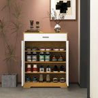 4-Tier Shoe Cabinet with Drawer & 2 Doors, Adjustable Shelves – Walnut / Natural
