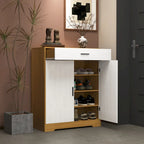 4-Tier Shoe Cabinet with Drawer & 2 Doors, Adjustable Shelves – Walnut / Natural