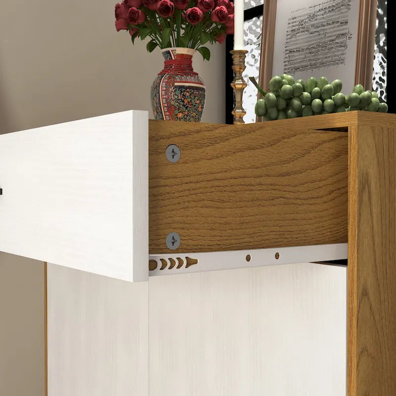 4-Tier Shoe Cabinet with Drawer & 2 Doors, Adjustable Shelves – Walnut / Natural