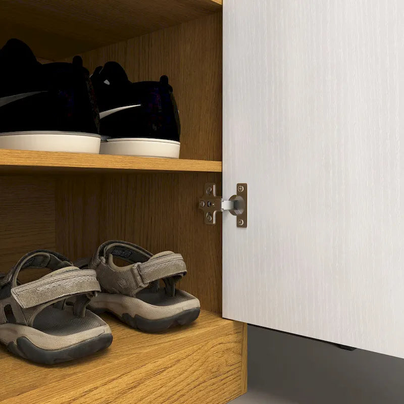 4-Tier Shoe Cabinet with Drawer & 2 Doors, Adjustable Shelves – Walnut / Natural