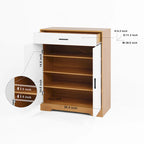 4-Tier Shoe Cabinet with Drawer & 2 Doors, Adjustable Shelves – Walnut / Natural