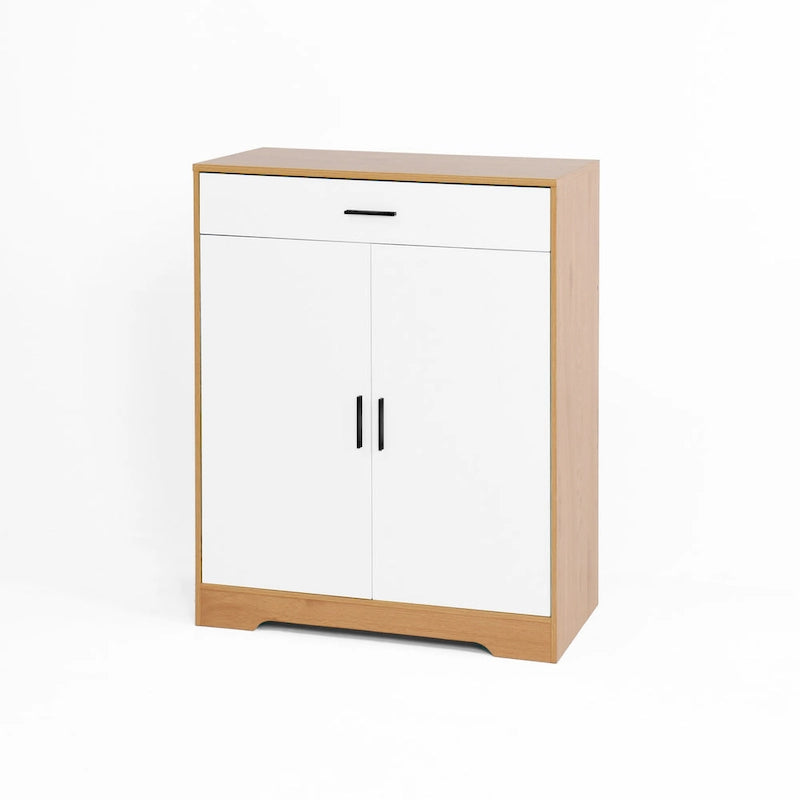 4-Tier Shoe Cabinet with Drawer & 2 Doors, Adjustable Shelves – Walnut / Natural