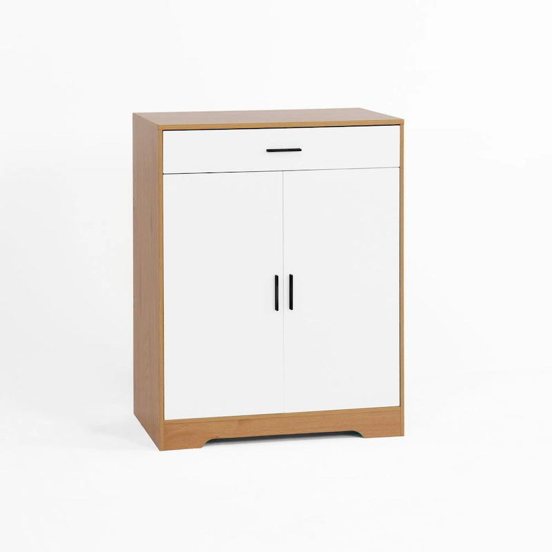 4-Tier Shoe Cabinet with Drawer & 2 Doors, Adjustable Shelves – Walnut / Natural