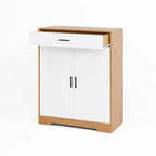 4-Tier Shoe Cabinet with Drawer & 2 Doors, Adjustable Shelves – Walnut / Natural