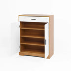 4-Tier Shoe Cabinet with Drawer & 2 Doors, Adjustable Shelves – Walnut / Natural