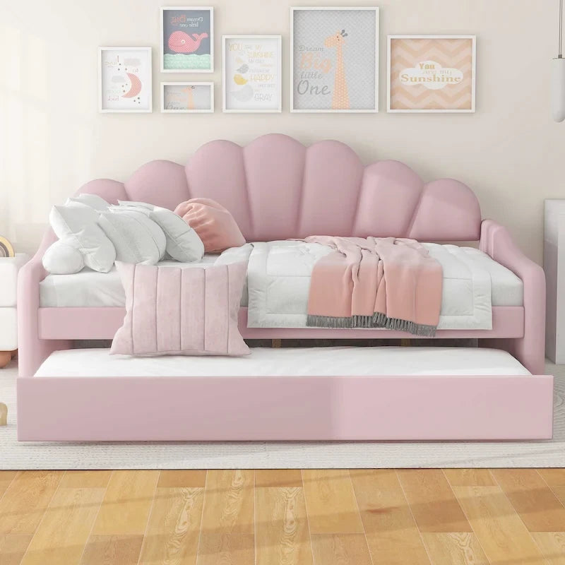 Sofá cama doble con tapizado de terciopelo blanco/rosa y nido, para 2 personas
