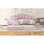 White/Pink Velvet Upholstered Full Size Daybed with Trundle, 2-Person
