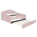 White/Pink Velvet Upholstered Full Size Daybed with Trundle, 2-Person