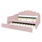 White/Pink Velvet Upholstered Full Size Daybed with Trundle, 2-Person