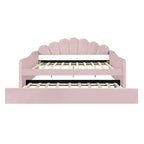 White/Pink Velvet Upholstered Full Size Daybed with Trundle, 2-Person