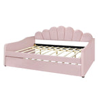 White/Pink Velvet Upholstered Full Size Daybed with Trundle, 2-Person
