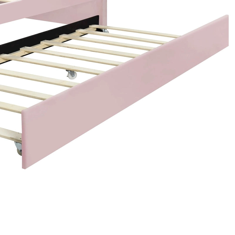 White/Pink Velvet Upholstered Full Size Daybed with Trundle, 2-Person