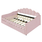 White/Pink Velvet Upholstered Full Size Daybed with Trundle, 2-Person