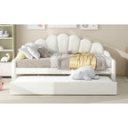 White/Pink Velvet Upholstered Full Size Daybed with Trundle, 2-Person