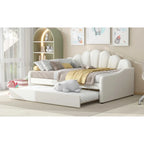 White/Pink Velvet Upholstered Full Size Daybed with Trundle, 2-Person