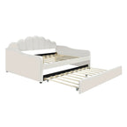 White/Pink Velvet Upholstered Full Size Daybed with Trundle, 2-Person