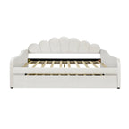 White/Pink Velvet Upholstered Full Size Daybed with Trundle, 2-Person