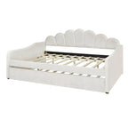 White/Pink Velvet Upholstered Full Size Daybed with Trundle, 2-Person