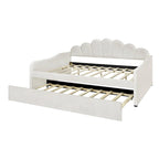 White/Pink Velvet Upholstered Full Size Daybed with Trundle, 2-Person